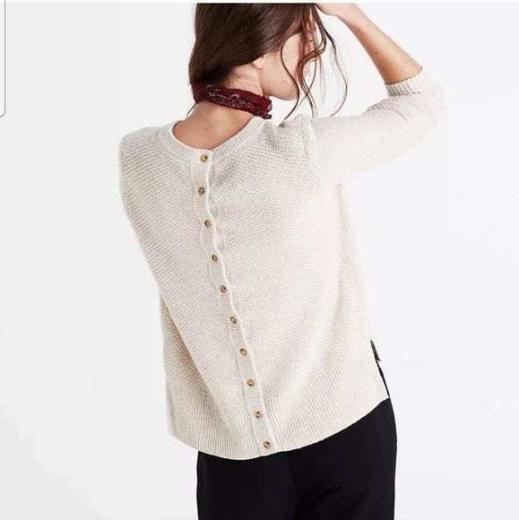 Madewell Button Back Sweater Cotton Blend Knit Ivory Comfortable Flattering Sz S - Picture 1 of 6